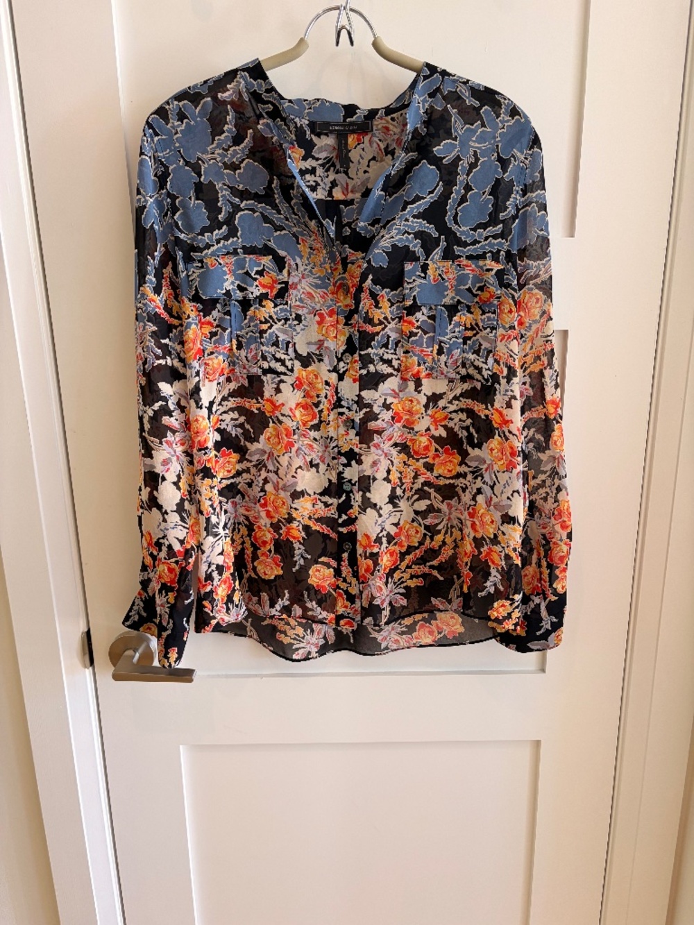 BCBG 100% Silk Button-Down Blouse, Size Large